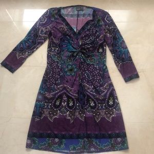 MUSE Beautiful Print Dress. Purple background. Smoke free home. Size 10
